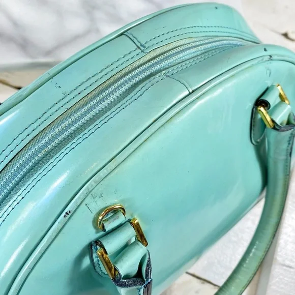 Moschino Couture Tiffany Blue Patent Leather Bowler Bag w/ Crossbody Strap